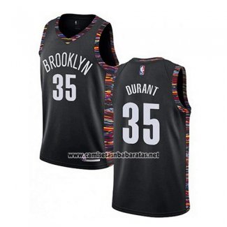 Camiseta Brooklyn Nets Kevin Durant #35 Ciudad 2019-20 Negro