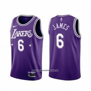 Camiseta Los Angeles Lakers LeBron James #6 Ciudad 2021-22 Violeta