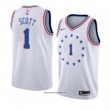 Camiseta Philadelphia 76ers Mike Scott #1 Earned 2018-19 Blanco