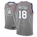 Camiseta Philadelphia 76ers Shake Milton #18 Ciudad 2018-19 Gris