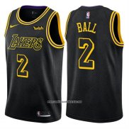 Camiseta Los Angeles Lakers Lonzo Ball #2 Ciudad Negro