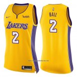 Camiseta Mujer Los Angeles Lakers Lonzo Ball #2 Icon 2017-18 Amarillo