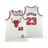 Camiseta Chicago Bulls Michael Jordan #23 Mitchell & Ness Chainstitch Crema