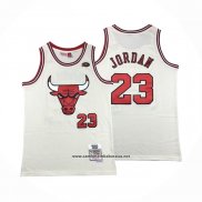 Camiseta Chicago Bulls Michael Jordan #23 Mitchell & Ness Chainstitch Crema
