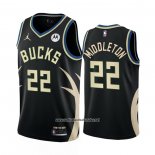 Camiseta Milwaukee Bucks Khris Middleton #22 Statement 2022-23 Negro
