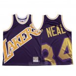 Camiseta Los Angeles Lakers Shaquille O'neal #34 Mitchell & Ness Big Face Violeta