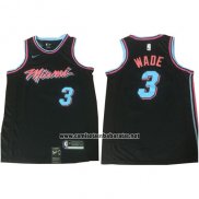 Camiseta Miami Heat Wade #3 Ciudad 2017-18 Negro Azul