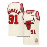 Camiseta Chicago Bulls Dennis Rodman #91 Mitchell & Ness Chainstitch Crema