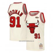 Camiseta Chicago Bulls Dennis Rodman #91 Mitchell & Ness Chainstitch Crema