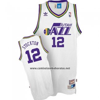 Camiseta Utah Jazz John Stockton #12 Retro Blanco