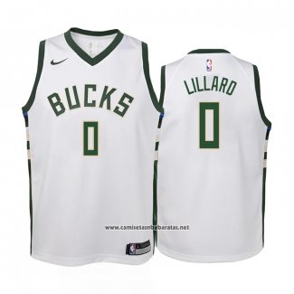 Camiseta Nino Milwaukee Bucks Damian Lillard #0 Association 2022-23 Blanco