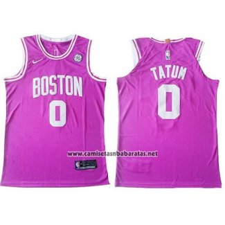 Camiseta Boston Celtics Jayson Tatum #0 Authentic Rosa