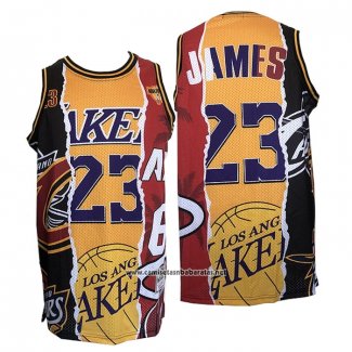 Camiseta Los Angeles Lakers Lebron James #23 Heat Cavaliers Negro Rojo Amarillo