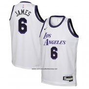 Camiseta Nino Los Angeles Lakers LeBron James #6 Ciudad 2022-23 Blanco