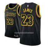 Camiseta Nino Los Angeles Lakers Lebron James #23 Ciudad 2017-18 Negro