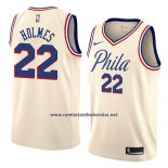 Camiseta Philadelphia 76ers Richaun Holmes #22 Ciudad 2018 Crema