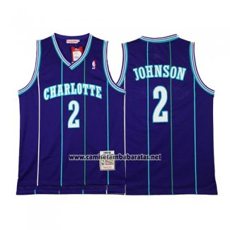 Camiseta Charlotte Hornets Larry Johnson #2 Retro Violeta