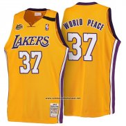 Camiseta Los Angeles Lakers Metta World Peace #37 Retro 1999-00 Amarillo