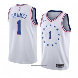 Camiseta Philadelphia 76ers Landry Shamet #1 Earned 2018-19 Blanco