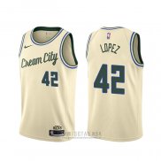 Camiseta Milwaukee Bucks Robin Lopez #42 Ciudad 2019-20 Crema
